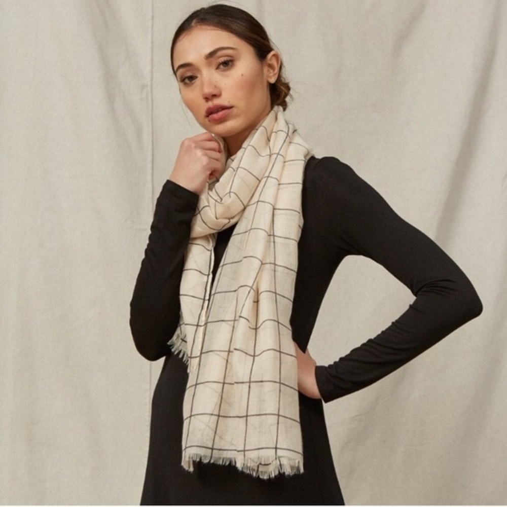 New Rachel pally ivory window pane scarf